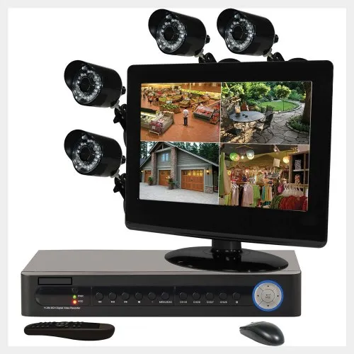 Security cameras with a monitor and a recorder