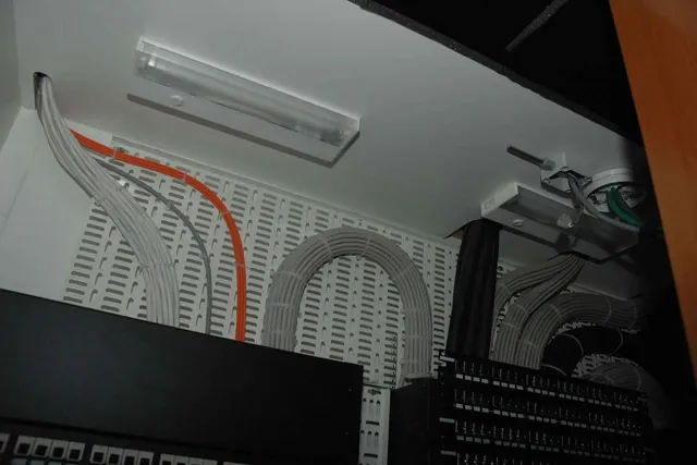 Neatly dressed cables in an equipment rack